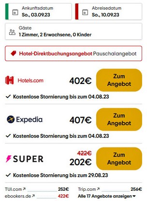 Hotelangebote bei Google